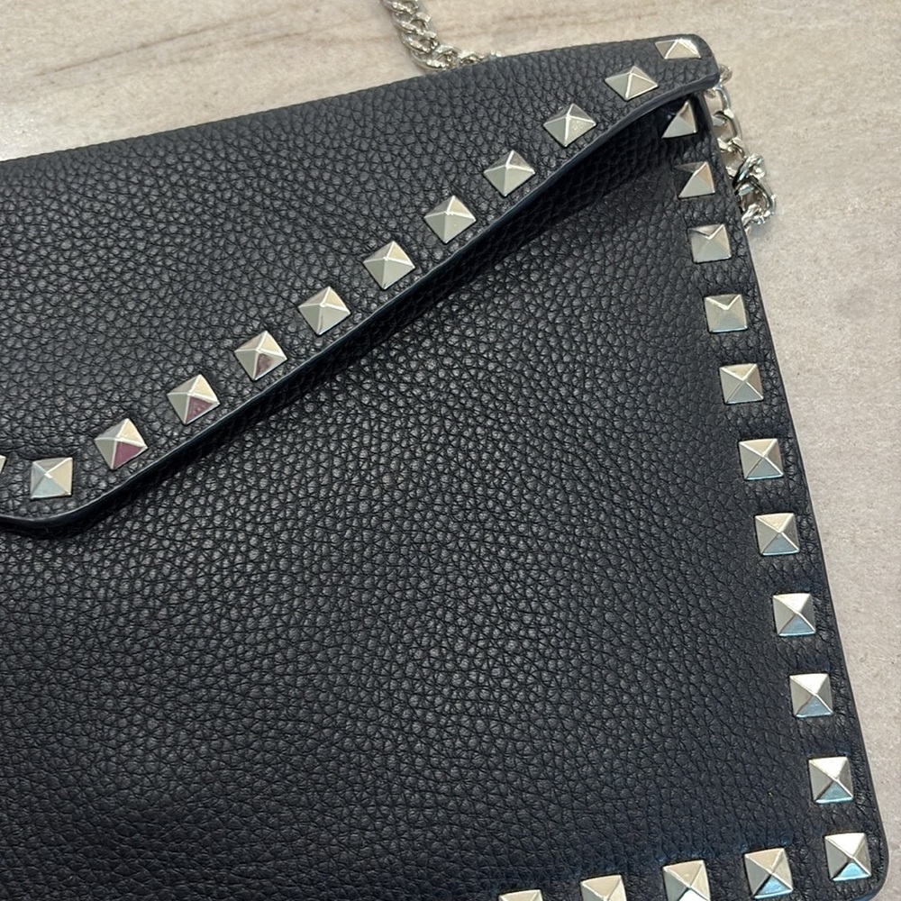 Black Silver Studded Envelope Clutch - Picture 2 of 5